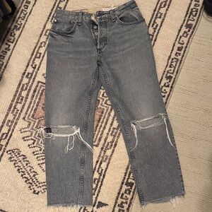 rag & bone Charcoal Distressed Straight Leg Jeans